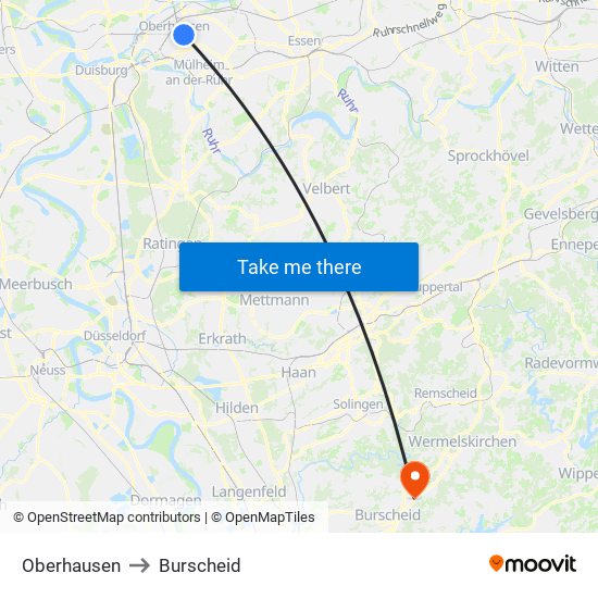 Oberhausen to Burscheid map