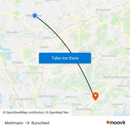 Mettmann to Burscheid map
