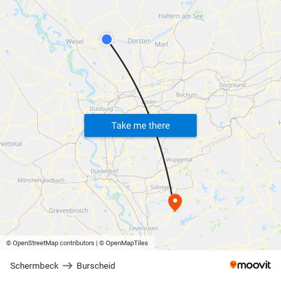 Schermbeck to Burscheid map