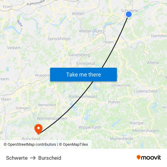 Schwerte to Burscheid map