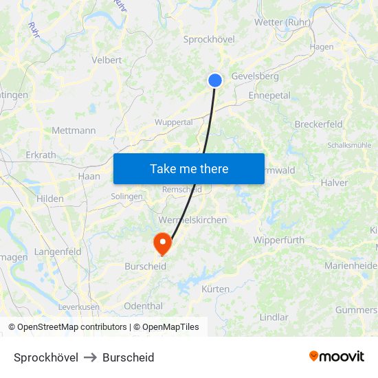 Sprockhövel to Burscheid map