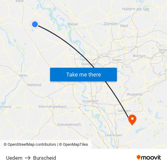 Uedem to Burscheid map