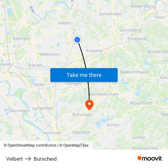 Velbert to Burscheid map