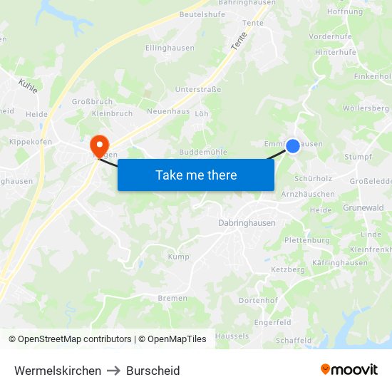 Wermelskirchen to Burscheid map