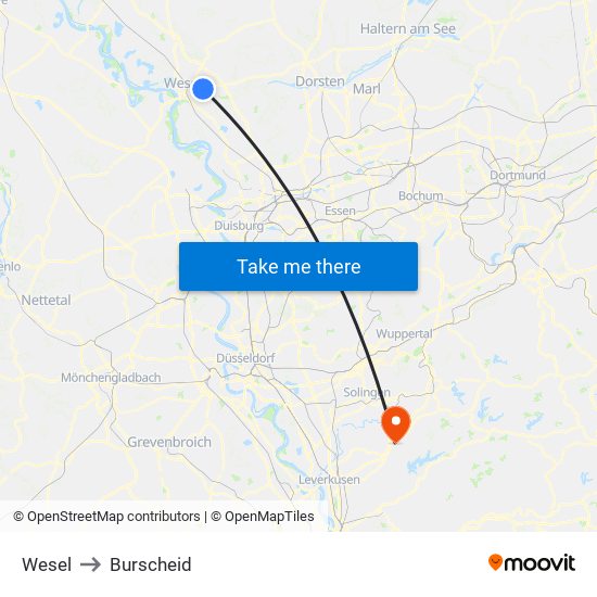 Wesel to Burscheid map