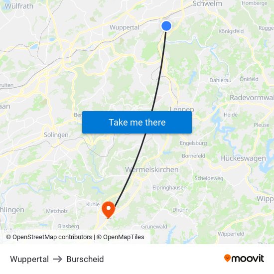 Wuppertal to Burscheid map