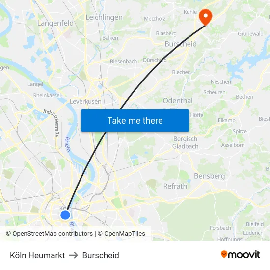Köln Heumarkt to Burscheid map