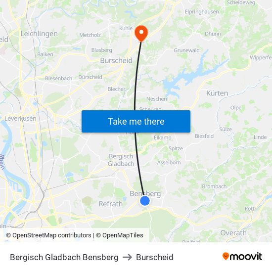 Bergisch Gladbach Bensberg to Burscheid map