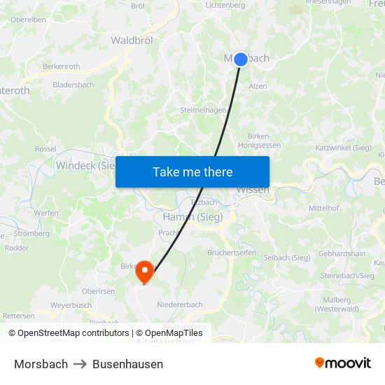 Morsbach to Busenhausen map