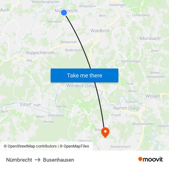 Nümbrecht to Busenhausen map