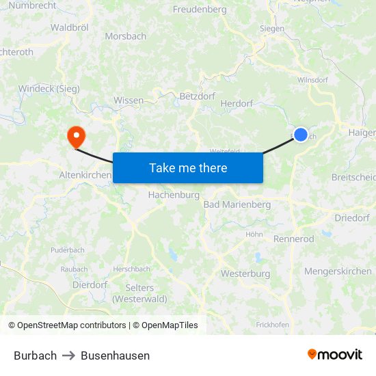 Burbach to Busenhausen map