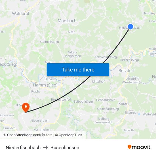 Niederfischbach to Busenhausen map