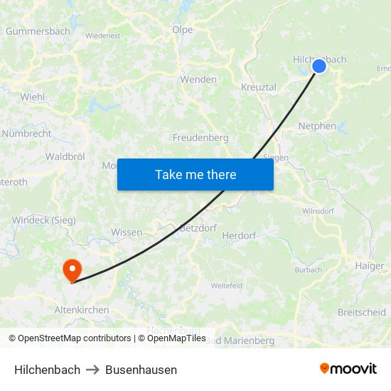 Hilchenbach to Busenhausen map