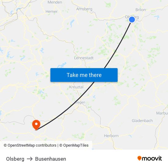 Olsberg to Busenhausen map