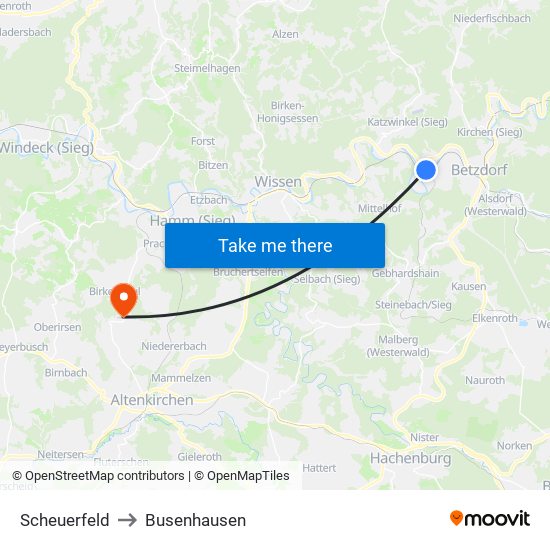 Scheuerfeld to Busenhausen map