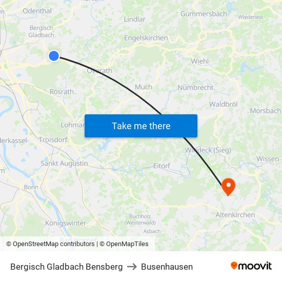 Bergisch Gladbach Bensberg to Busenhausen map