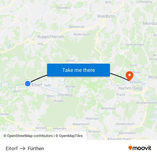 Eitorf to Fürthen map
