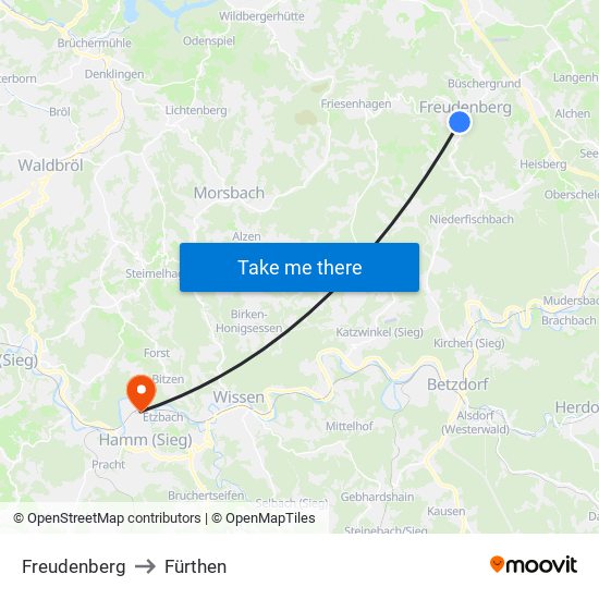 Freudenberg to Fürthen map