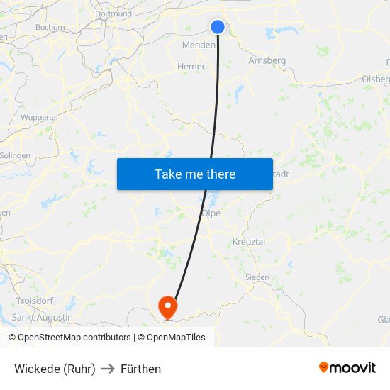 Wickede (Ruhr) to Fürthen map