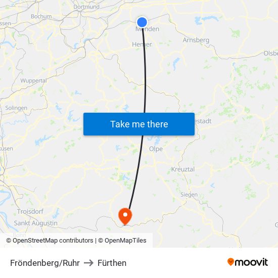 Fröndenberg/Ruhr to Fürthen map