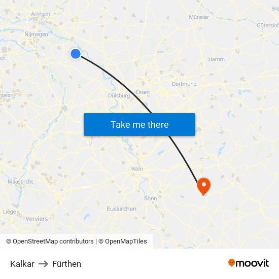 Kalkar to Fürthen map