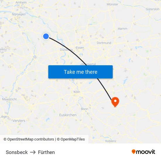 Sonsbeck to Fürthen map