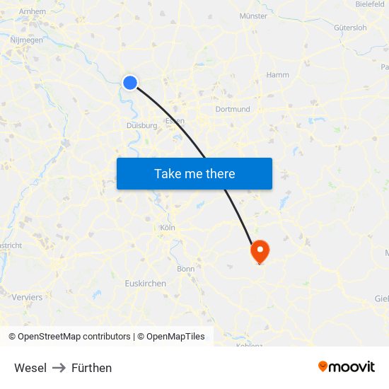 Wesel to Fürthen map