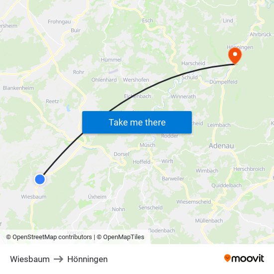 Wiesbaum to Hönningen map