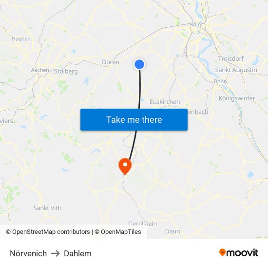 Nörvenich to Dahlem map