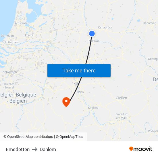 Emsdetten to Dahlem map