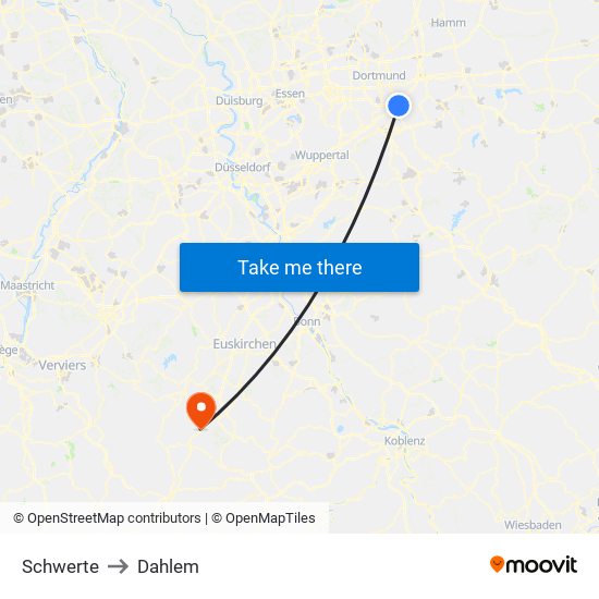 Schwerte to Dahlem map