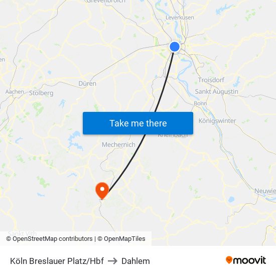 Köln Breslauer Platz/Hbf to Dahlem map