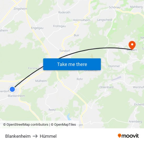 Blankenheim to Hümmel map