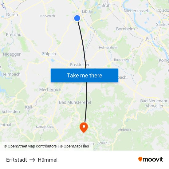 Erftstadt to Hümmel map