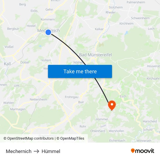 Mechernich to Hümmel map