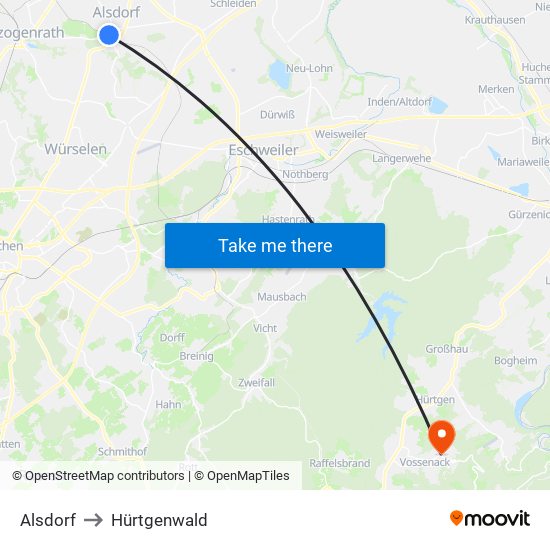 Alsdorf to Hürtgenwald map