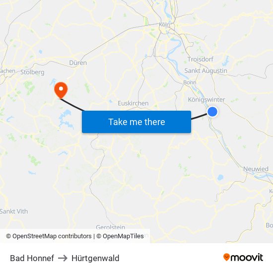 Bad Honnef to Hürtgenwald map