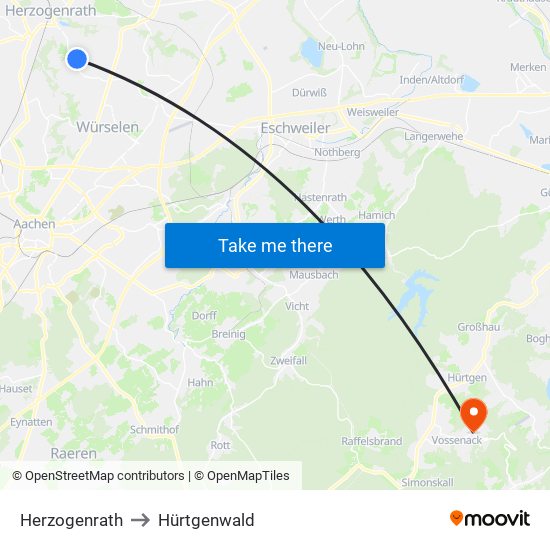 Herzogenrath to Hürtgenwald map