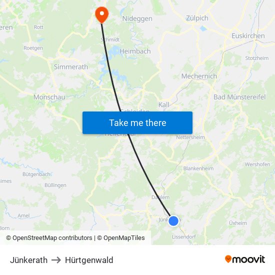 Jünkerath to Hürtgenwald map