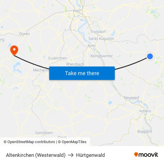 Altenkirchen (Westerwald) to Hürtgenwald map