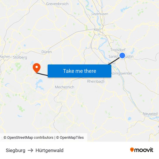 Siegburg to Hürtgenwald map