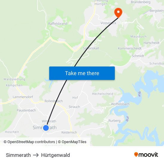 Simmerath to Hürtgenwald map