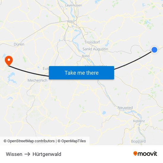 Wissen to Hürtgenwald map