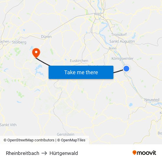 Rheinbreitbach to Hürtgenwald map