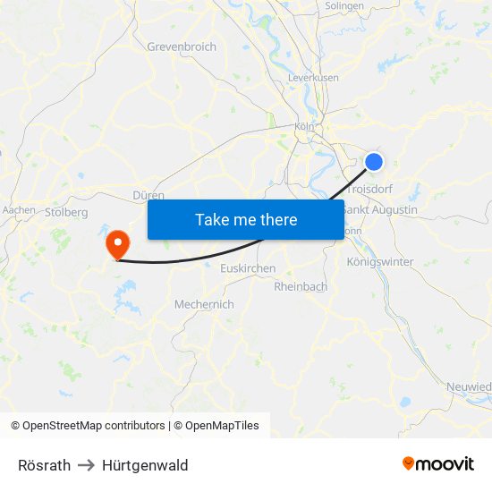 Rösrath to Hürtgenwald map