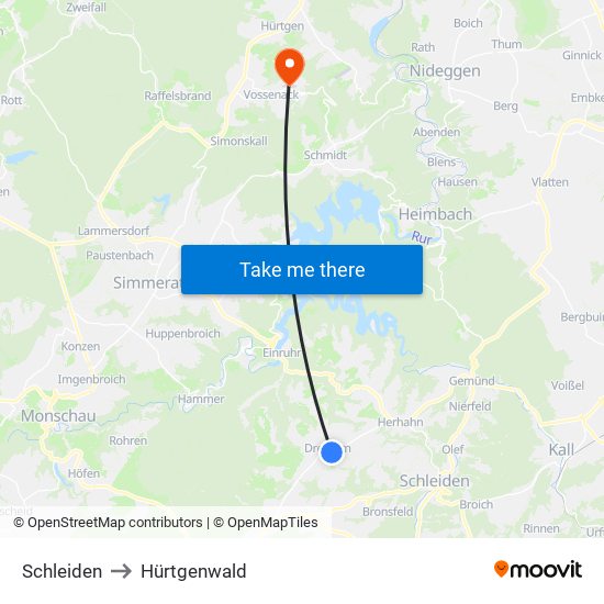 Schleiden to Hürtgenwald map