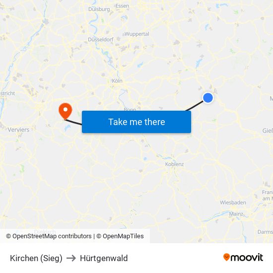 Kirchen (Sieg) to Hürtgenwald map