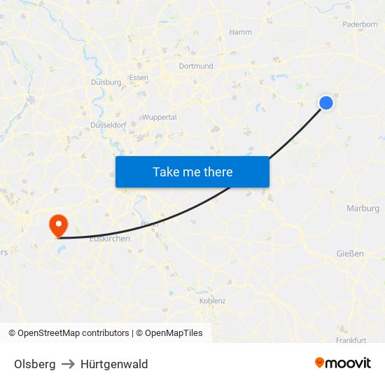 Olsberg to Hürtgenwald map