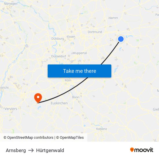 Arnsberg to Hürtgenwald map