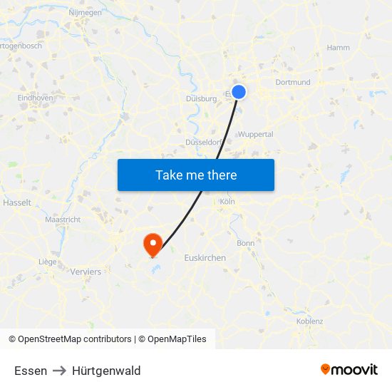 Essen to Hürtgenwald map